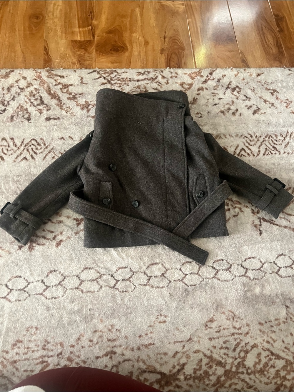 AllSaints Kids Charcoal Wool Peacoat with Belt